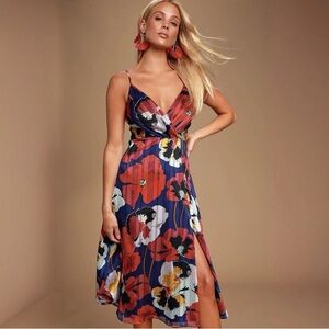 NWT Lulus Women’s All About Love Royal Blue Floral Print Midi Dress Size XL